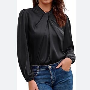 GRACE KARIN Women's Satin Twist Front Lantern Sleeve Blouse